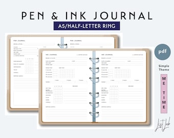 A5 and Half-Letter PEN and INK JOURNAL Set  | Printable  Ring /Discbound Planner Inserts Set pdf | Simple Theme