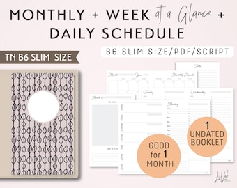 B6 SLIM Monthly-Weekly-Daily Schedule TN Printable Booklet Insert
