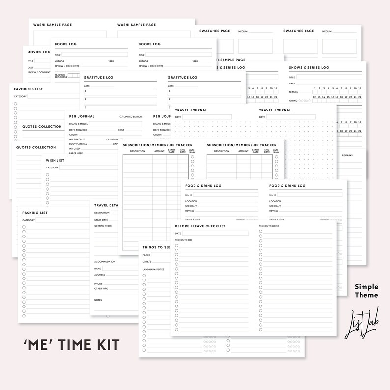 EVERYTHING BUNDLE for Passport size Traveler's Notebook - Printable UNDATED Set - Simple Theme image 8