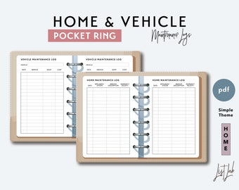 Pocket Ring HOME and VEHICLE MAINTENANCE Logs Set | Printable Minimalist Ring Planner Insert | pdf | Simple Theme