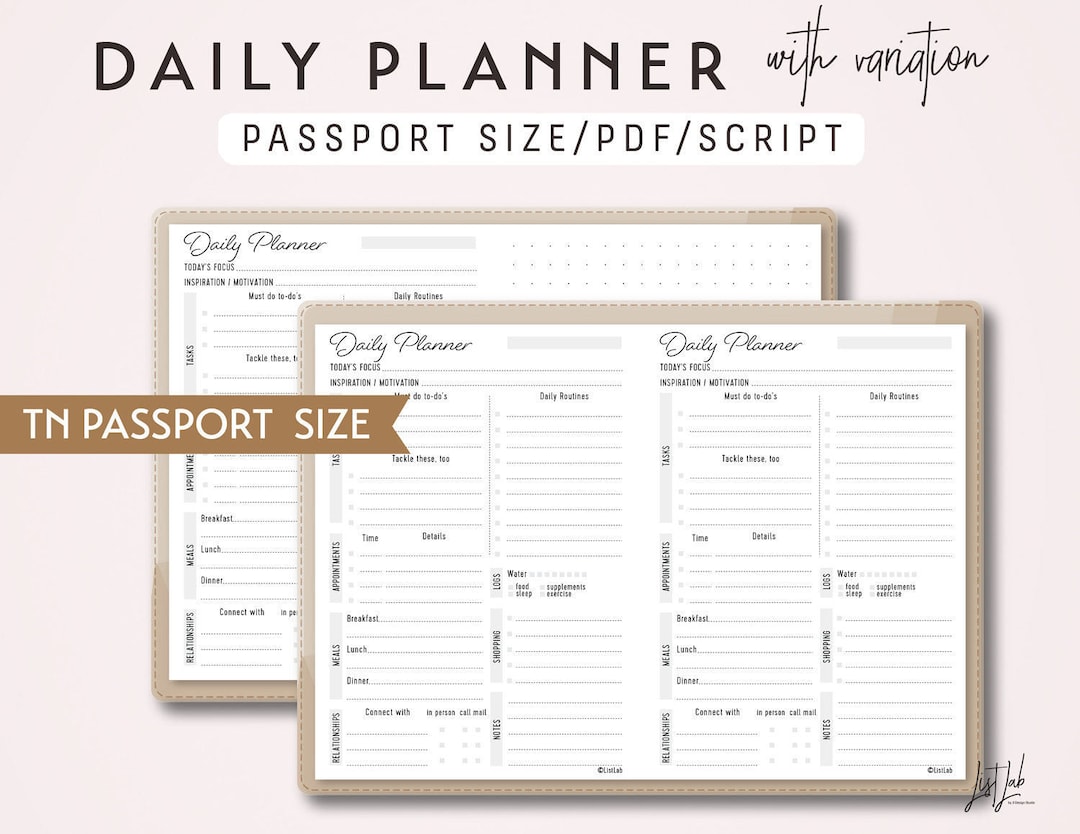 Passport Size TN Daily Planner With Variation - Printable Traveler's ...