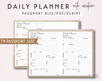 Passport Size TN Daily Planner with variation - Printable Traveler's Notebook Insert - Script Theme