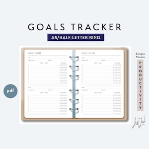 A5 and Half-Letter GOALS TRACKER  | Printable Ring/Discbound  Planner Insert pdf |  Simple Theme
