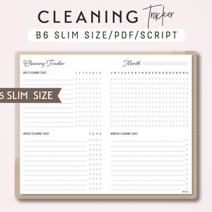 B6 SLIM TN Cleaning Tracker - Traveler&#39;s Notebook Printable Insert PDF - Script Theme