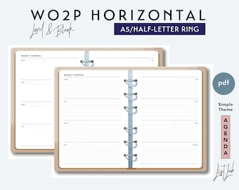 May include: A5/Half-Letter ring bound planner with a simple theme. The cover is a light brown with a textured look. The pages are lined and blank. The planner is labeled "Weekly Agenda".