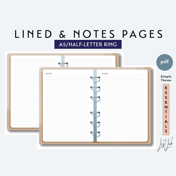 Paper A5 and Half-Letter CHECKLISTS SET Simple Theme Printable Ring ...