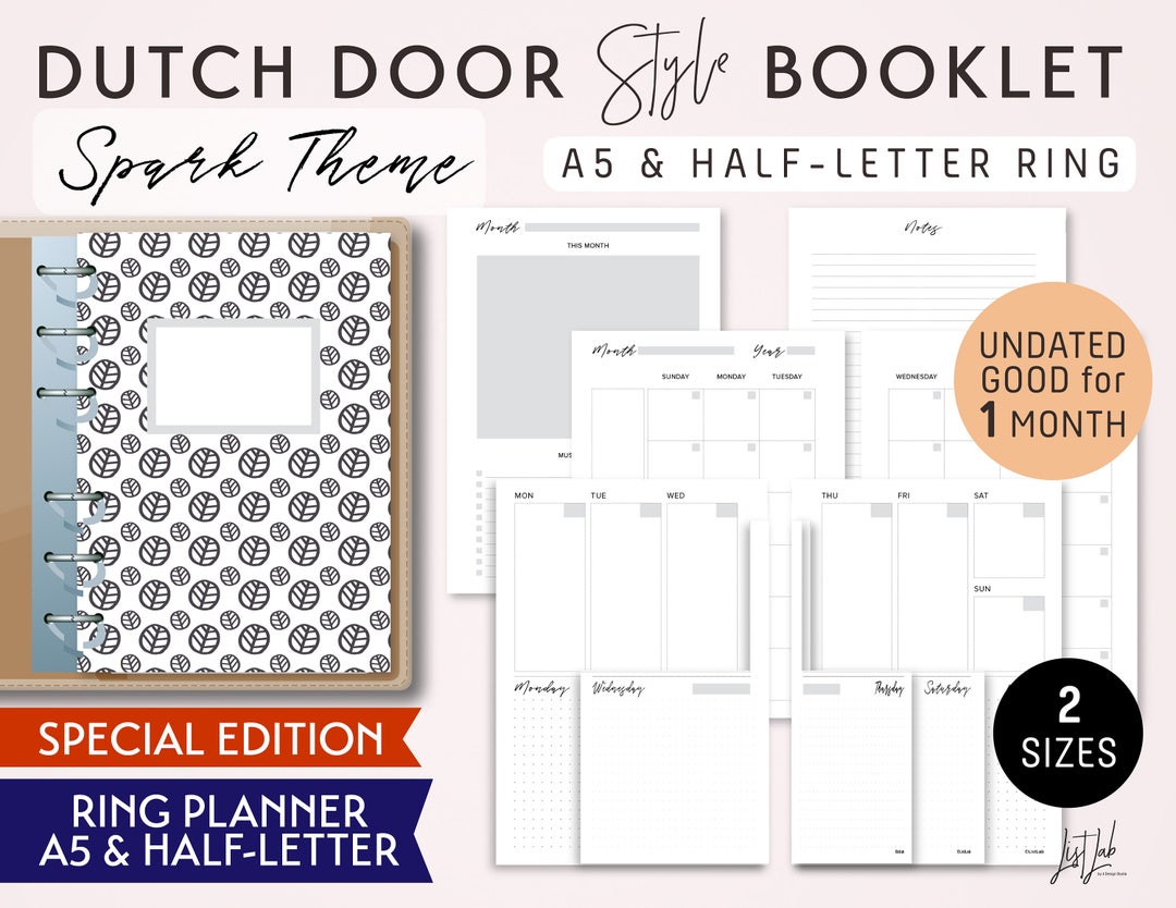 Dutch Door Style A5 and HALF-LETTER Size Monthly-weekly-daily Dot Grid ...