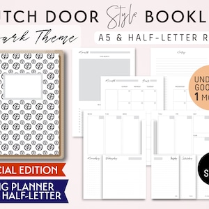 Dutch Door Style A5 and HALF-LETTER Size Monthly-Weekly-Daily Dot Grid Printable Ring Planner Inserts