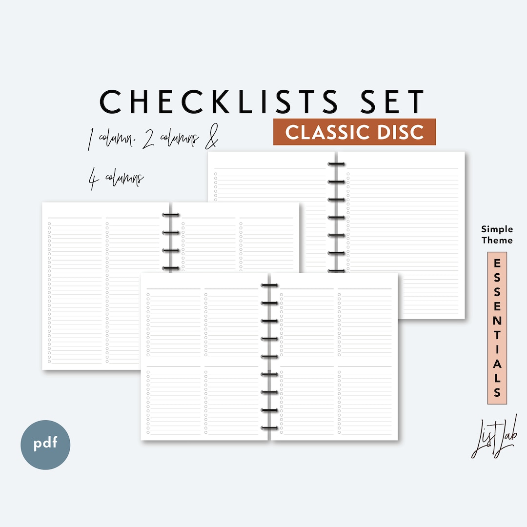 CLASSIC DISCBOUND Checklists Set - Printable Ring Planner Insert PDF ...