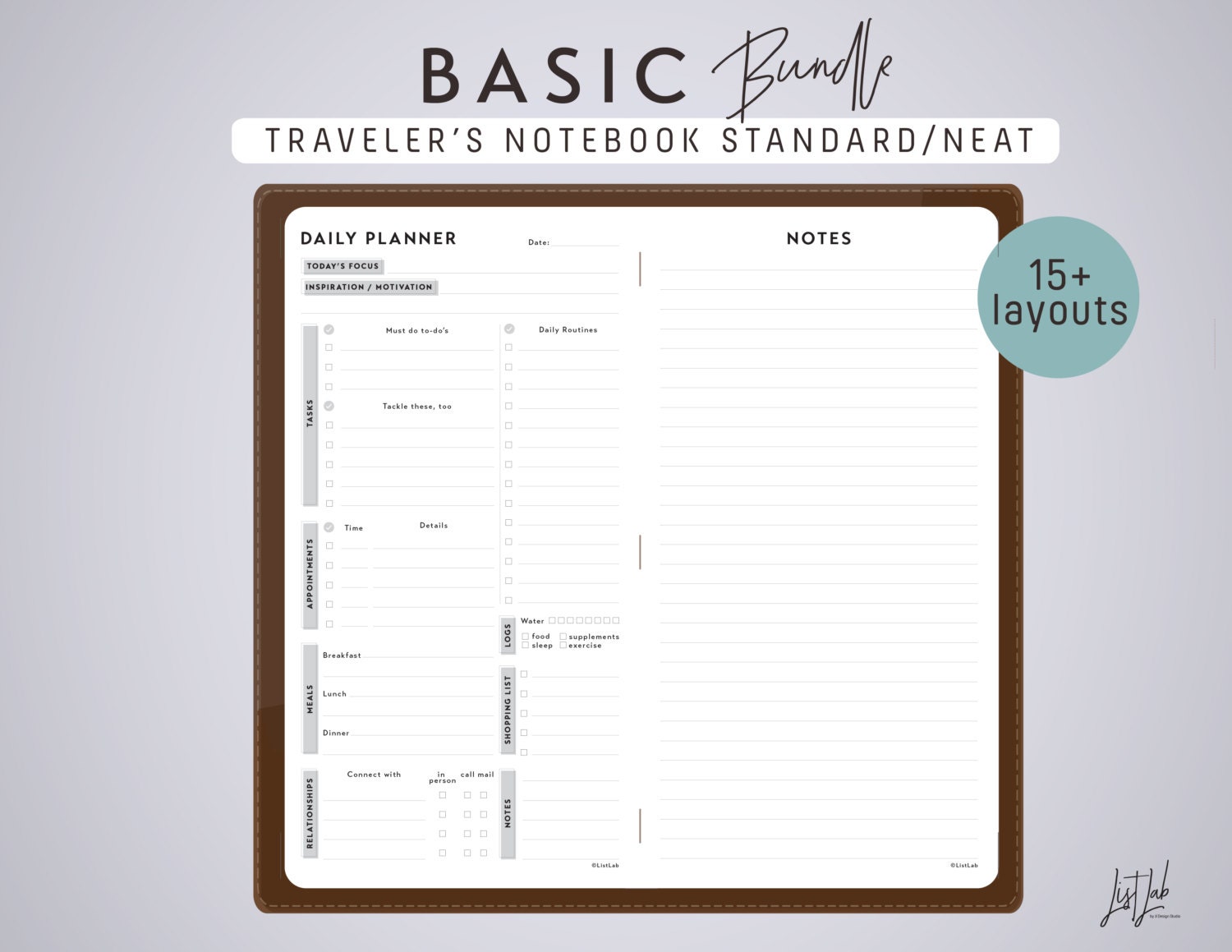 STANDARD Size Traveler's Notebook BASIC BUNDLE Printable | Etsy