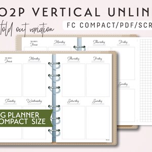 May include: A printable vertical weekly planner in a compact size. The planner has a beige cover and is designed for use with a ring binder. The planner includes a weekly spread with spaces for "This Week's Focus", Monday through Sunday, and a gridded notes page.