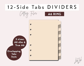 A6-Ringgröße 12, seitliche Register – überlappende Register – Stanzdateien-Set – SVG, PNG, PDF | DIY-Planer