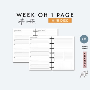 MINI DISC Wo1P Week on 1 Page Set | Printable Minimalist Discbound Planner Insert | pdf | Simple Theme