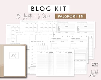 Passport Size BLOG Kit for Traveler's Notebook - Printable PDF - Simple Theme - 13+ layouts