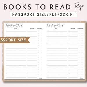 Paspoortformaat TN Boeken om te lezen - invoegsel voor reizigersnotitieboekje afdrukbare pdf - schriftthema