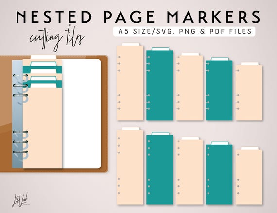 A5 Ring 5 Nested PAGE MARKERS | Ring Planner Die Cutting Files Set | Cutting Template svg, png, pdf | diy planner