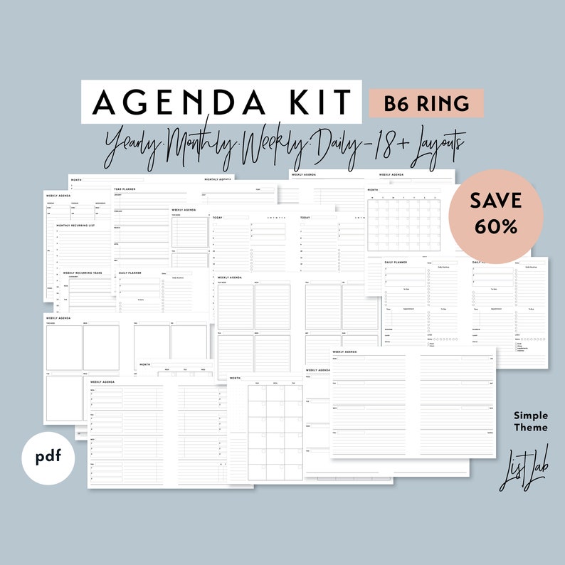B6 Ring Size AGENDA KIT for Ring Planner Printable PDF - Etsy UK