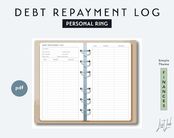 Personal Size DEBT REPAYMENT LOG - Printable Ring Planner Insert pdf - Simple Theme