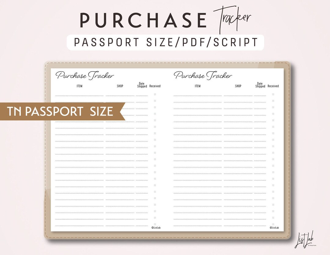 Passport Size TN Purchase Tracker - Traveler's Notebook Printable ...