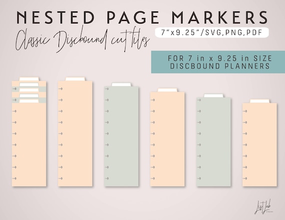 CLASSIC Disc 5 Nested Page Markers Discbound Planner Die Cutting File Set  Cutting Templates Svg, Png, Pdf Diy Planner 