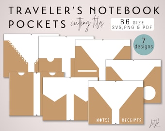 B6 Traveler&#39;s Notebook Pockets – Die Cutting Files (7 Designs) - SVG, PNG and PDF | diy planner