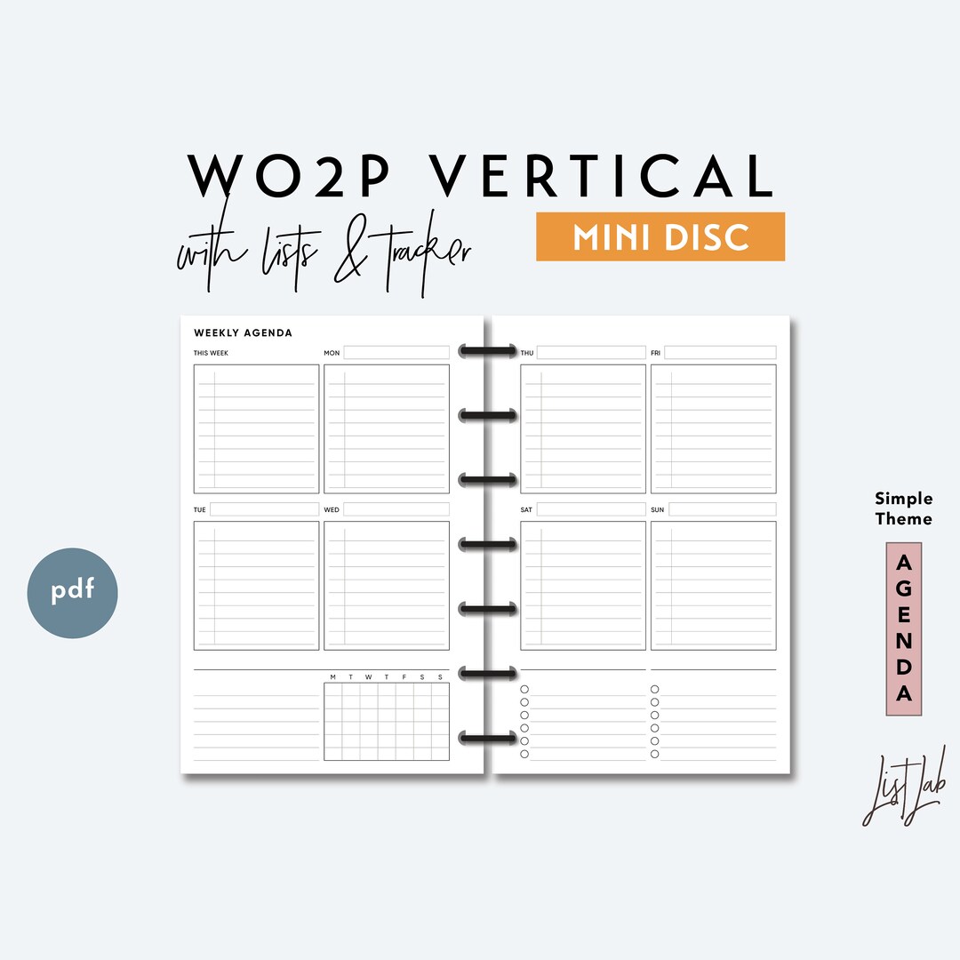 MINI Disc Wo2p Week on 2 Pages Vertical - With Lists and Tracker ...