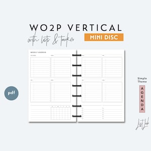 MINI Disc Wo2P Week on 2 Pages Vertical - with Lists and Tracker| Printable Minimalist Discbound Planner Insert | pdf | Simple Theme
