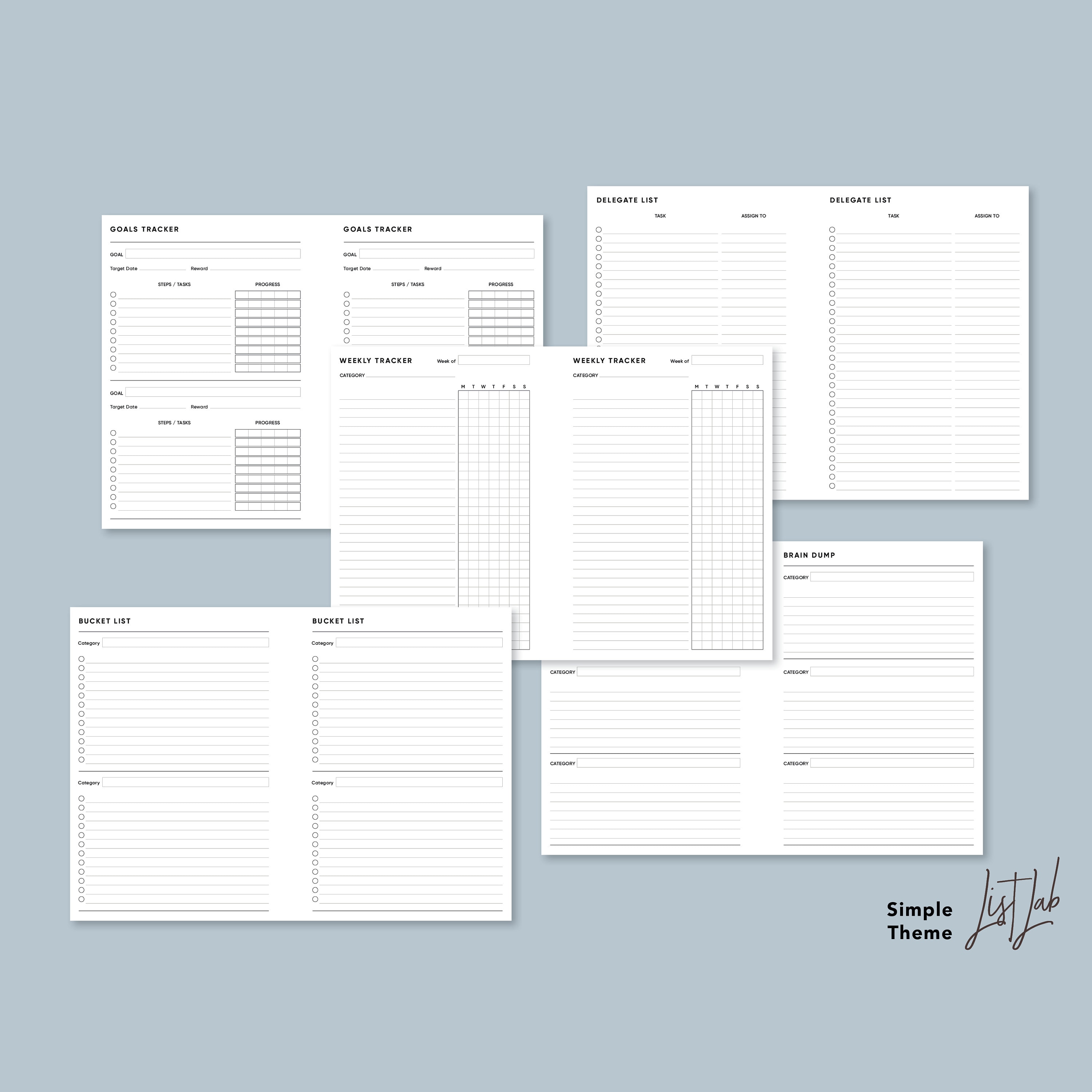 Personal Wide PRODUCTIVITY KIT | Printable Minimalist Ring Planner ...