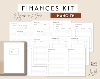 NANO TN Card Size FINANCES Kit | Printable Minimalist Ring Planner Inserts Set | Simple Income, Expenses, Savings, Bill Trackers