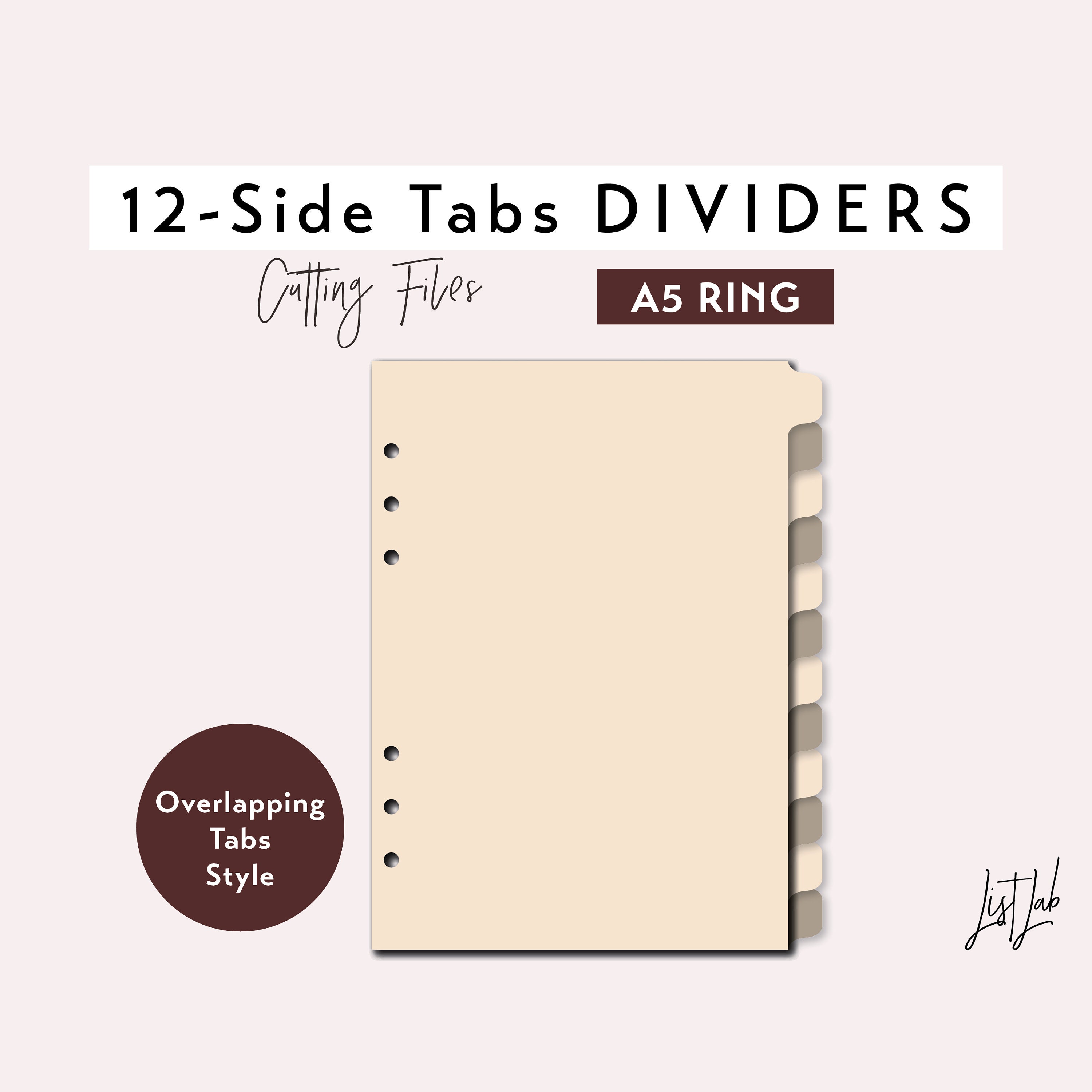 Paper Paper & Party Supplies pdf 12 SIDE TAB DIVIDERS for A5 Planner \u2013 Die Cutting Files