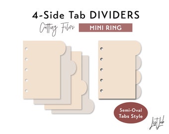 A8 / Mini-Ring 4-seitige halbovale Register | Ringplaner-Schneidedateien-Set | Schneidevorlage | SVG, PNG, PDF | DIY-Planer | Abgerundete Register
