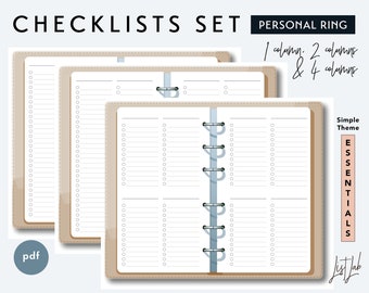 PERSONAL Size Checklists Set - Printable Ring Planner Insert PDF - Simple Theme