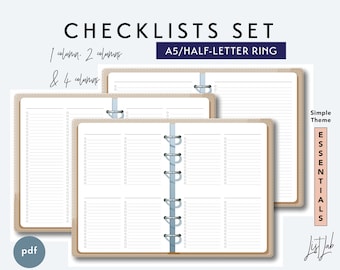 A5 and Half-Letter CHECKLISTS SET | Printable Ring/Discbound  Planner Insert pdf | Simple Theme