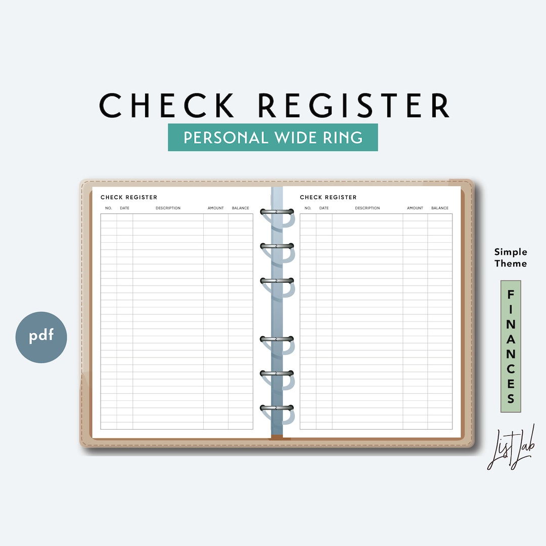 Personal Wide CHECK REGISTER - Printable Ring Planner Insert Pdf ...
