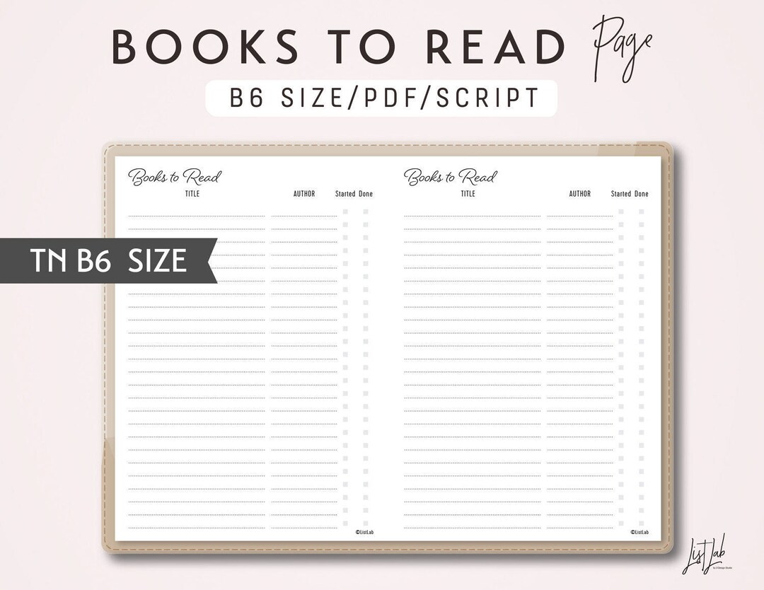 B6 TN Books to Read - Printable Traveler's Notebook Insert PDF - Script ...