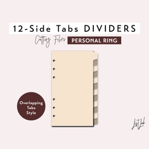 PERSONAL Ring size 12 SIDE Tab Dividers - Overlapping Tabs Style – Die Cutting Files Set - svg, png, pdf | diy planner