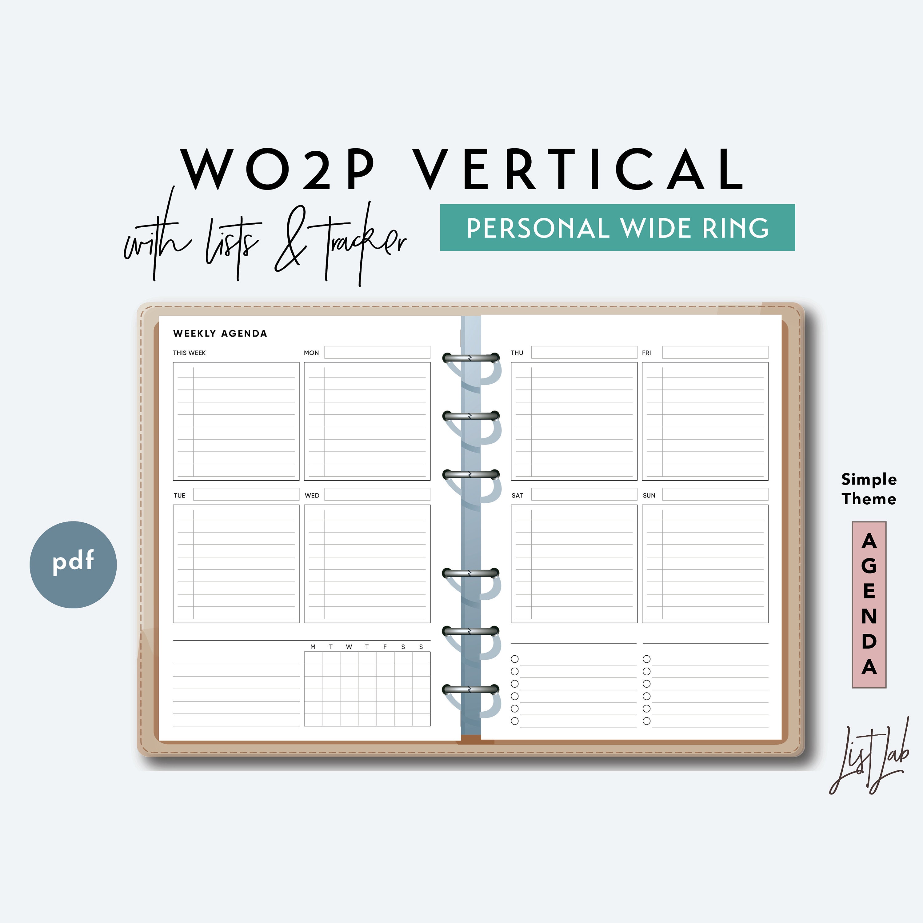 PERSONAL WIDE Wo2p Vertical - With Lists and Tracker - Printable Ring ...