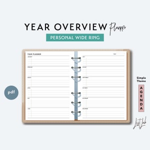 Personal Wide YEAR OVERVIEW PLANNER - Printable Ring Planner Insert pdf - Simple Theme