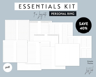 Personal Size ESSENTIALS KIT | Printable Minimalist Ring Planner Insert Set | pdf | Simple Theme 9+ layouts - Dot Grid, Lined, Notes, Lists