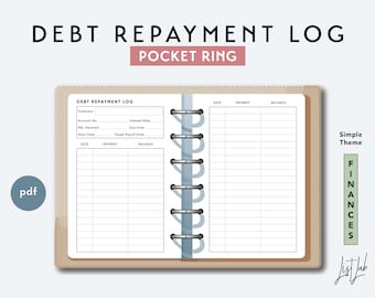 Pocket Ring DEBT REPAYMENT LOG | Printable Ring Planner Insert | pdf | Minimalist Planner | Simple Theme