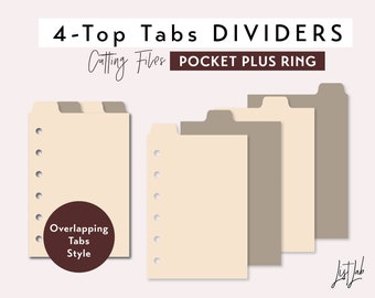 May include: Four beige and brown tab dividers for a pocket plus ring binder. The tabs are designed to overlap, creating a layered effect. The text "Cutting Files" and "Pocket Plus Ring" is visible in the image.