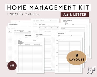 A4 and Letter Size HOME MANAGEMENT KIT Printable Planner Insert pdf - 17 layouts | Mom Planner | Homemaker Binder | Home Printables