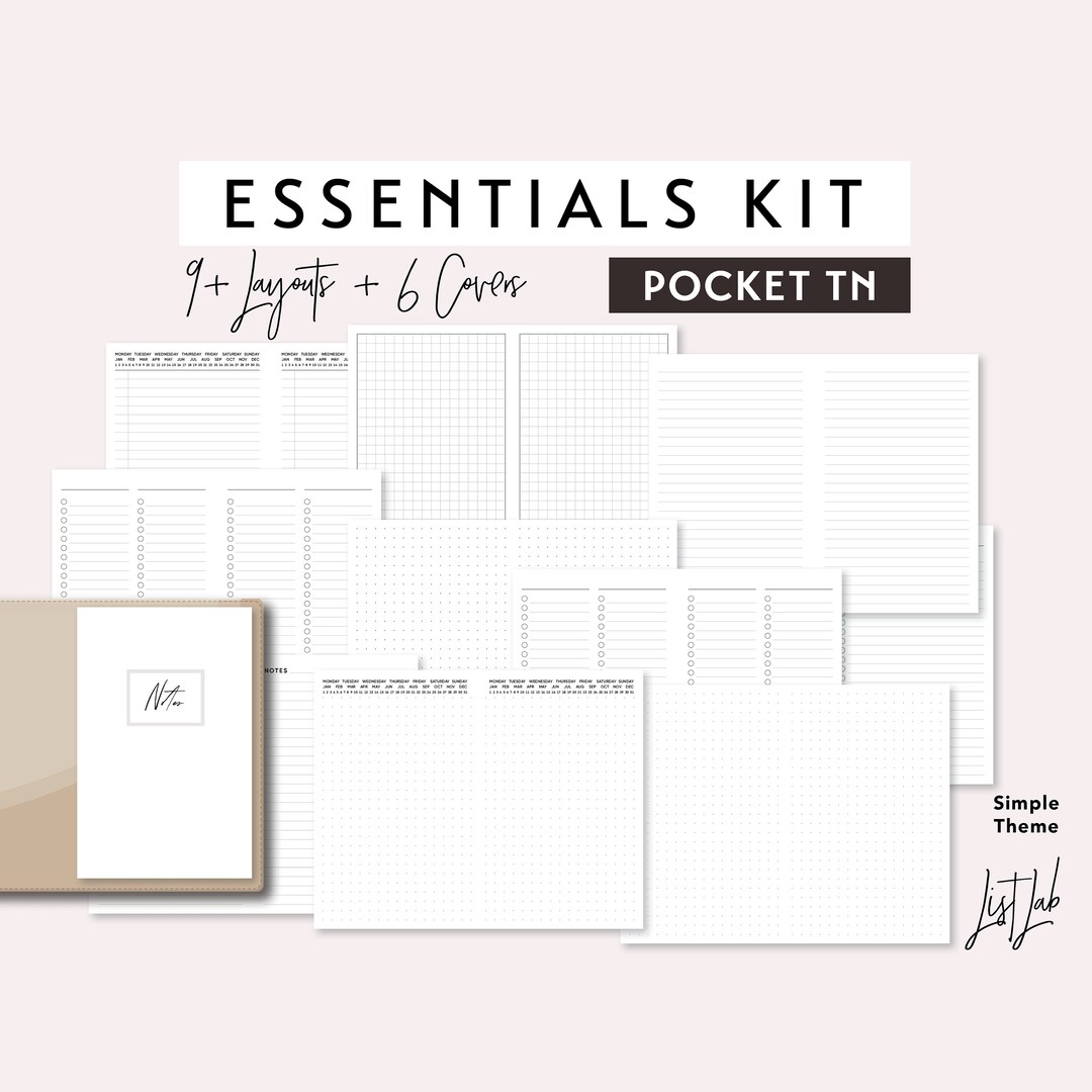 Pocket TN ESSENTIALS KIT Printable Minimalist Traveler's Notebook