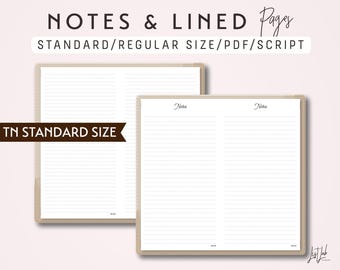 STANDARD SIZE TN Notes and Lined Pages - Printable Traveler's Notebook Insert - Script Theme