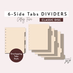 6 SIDE TAB DIVIDERS for Classic Disc bound Planner – Die Cutting Files Set - Overlapping Tabs Style - svg, png, pdf | diy planner