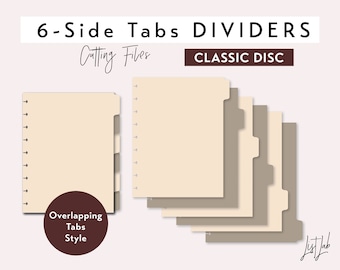 6 SIDE TAB DIVIDERS for Classic Disc bound Planner – Die Cutting Files Set - Overlapping Tabs Style - svg, png, pdf | diy planner