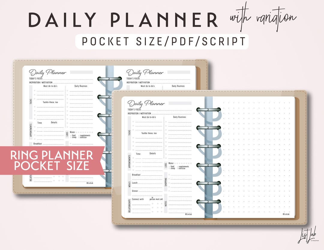 POCKET Size Daily Planner With Variation Printable Minimalist Ring