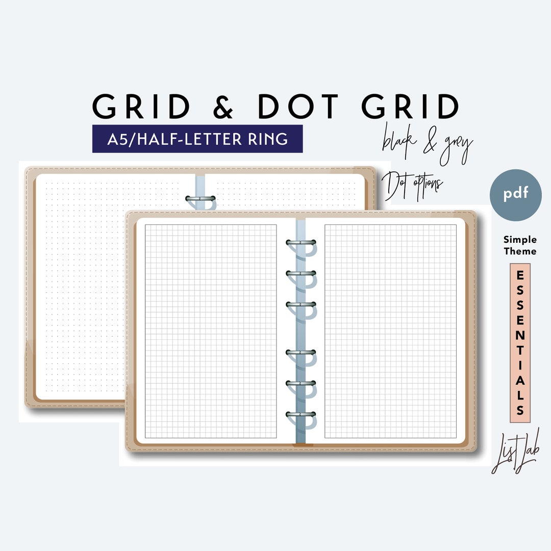 A5 and Half-letter Grid and Dot Grid Set - Printable Ring /discbound ...