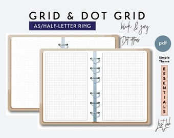 A5 and Half-Letter Grid and Dot Grid Set - Printable  Ring /Discbound Planner Insert - Simple Theme