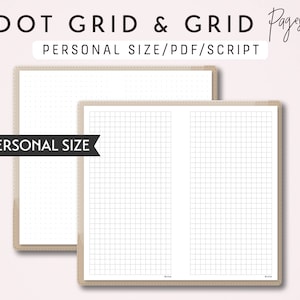 PERSONAL Size Dot Grid and Grid - Printable Traveler&#39;s Notebook Insert - Script Theme